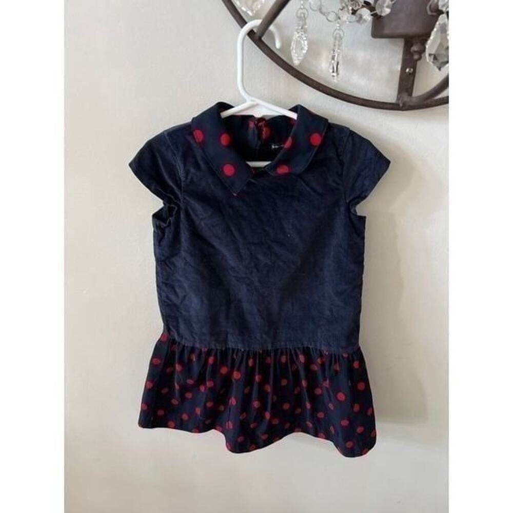 Baby Gap Navy Red Polka‎ Dot Drop Waist Velvet Dress size 5 $45